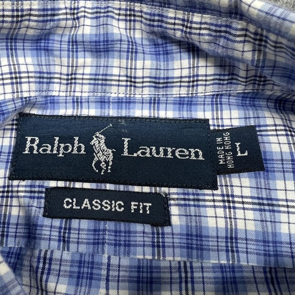 Ralph Lauren Shirt Mens L Blue Plaid Short Sleeve Classic Cotton Pony Hong Kong - Picture 3 of 13